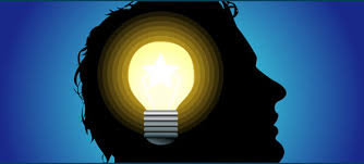 A black silhouette of a man with a light bulb in his head.