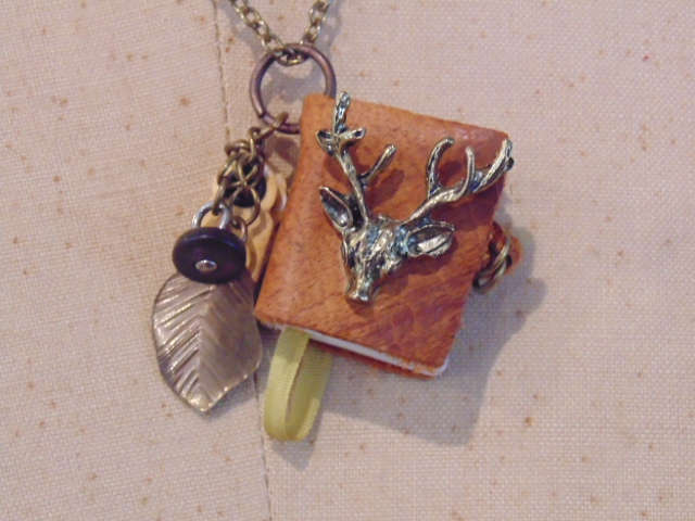 Deer Head Mini Book Pendant Necklace