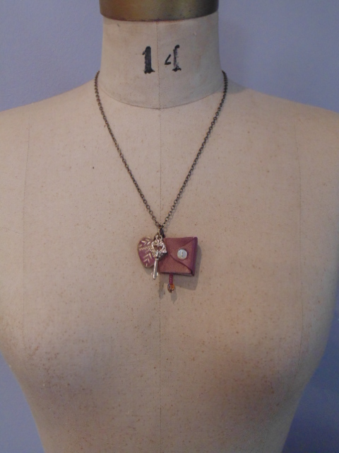 mini leather book pendant necklace